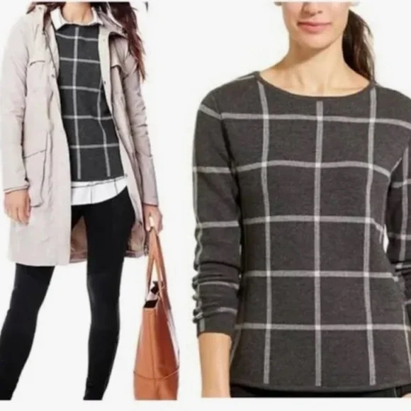 Athleta Dakota merino wool Windowpane sweater sz medium. - Picture 4 of 8
